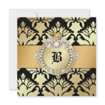 311 Damask Shimmer Queen Fab 50 Black Personalized Invitations
