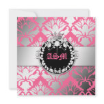 311-Damask Shimmer Queen Sweet 16 Pink Personalized Invites