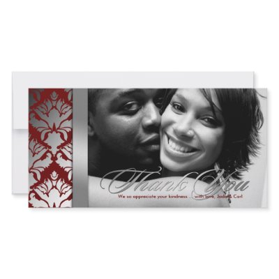 311-Damask Shimmer Thank You Silver Red Photo Card Template by Jill311