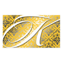 311-Dazzle Me Damask - K Monogram Yellow Business Card Templates