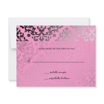 311-Dazzling Damask Pink Flamingo RSVP card Invitation by Jill311