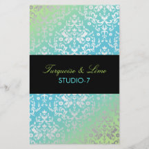311-Dazzling Damask Turquoise & Lime Black Flyer Design