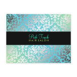 311-Dazzling Damask Turquoise & Lime Black Postcards