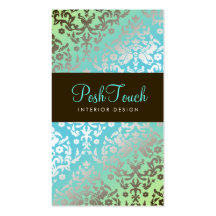 311-Dazzling Damask Turquoise & Lime Business Card Templates