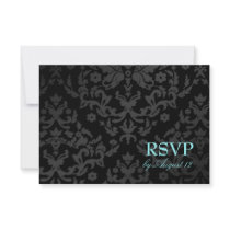 311-Dazzling Damask Turquoise RSVP Small Card Personalized Invite