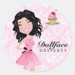 311 Dollface Desserts Kohlie Pink Damask Round Stickers