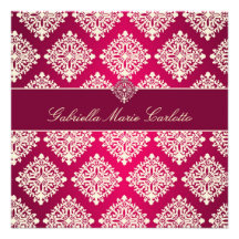 311-Gabriella Hot Pink & MaroonDamask Invitation