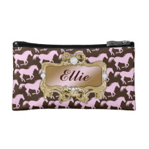 311 Glamourous Cowgirl Pink Horse Print Cosmetic Bag