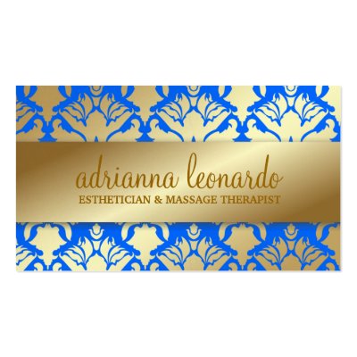 311 Golden Damask Shimmer Electric Blue Business Cards by Jill311