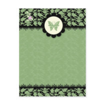 311-GREEN BUTTERFLY DAMASK POST CARD