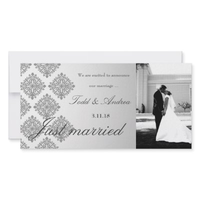 311-Grey Damask Just Married Photo Card by Jill311