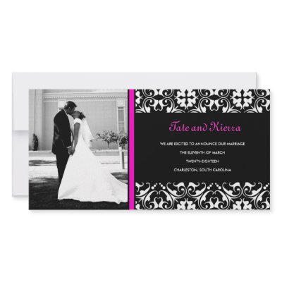 311-HOT PINK DAMASK WEDDING PHOTO CARD by Jill311