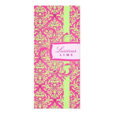 311-Julianna Lusciously Lime & Pink Damask Custom Rack Card by Jill311