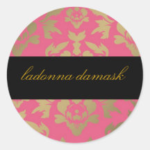 311 Ladonna Damask Pink Round Sticker