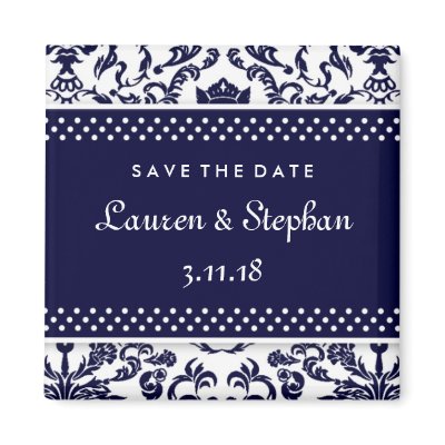 311-Lauren Damask Save the Date Navy Refrigerator Magnets by Jill311