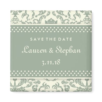 311-Lauren Damask Save the Date Sage Cream Refrigerator Magnet by Jill311