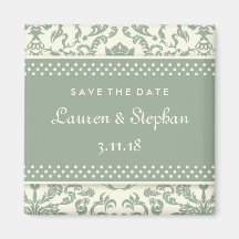 311-Lauren Damask Save the Date Sage Cream Refrigerator Magnet