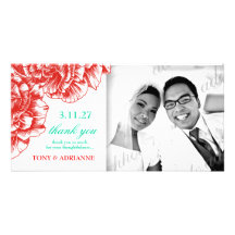 311-Le Plush Fleur - Red 7 Turquiose Thank you Custom Photo Card