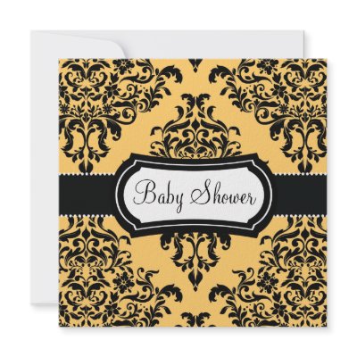 311 Lovey Dovey Damask Baby Shower Canary Yellow Announcements by Jill311