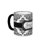 311 Lovey Dovey Damask Black White mugs