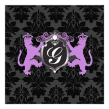 311 Luxe Lion Heraldry Purple Baby Shower Invite
