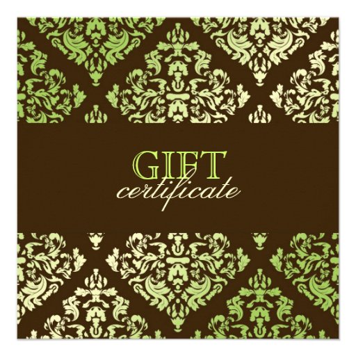 311-Luxuriously Lime Brown Damask Certificate Personalized Invite