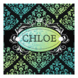 311-Luxuriously Turquoise Green Damask 40 Personalized Invites