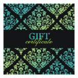 311-Luxuriously Turquoise Lime  Damask Certificate Invite