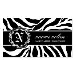 311-Naomi Monogram Zebra Print White Business Card Template