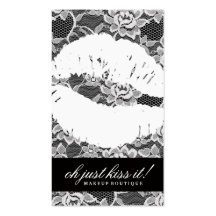 311 Oh Just Kiss it! White Lace & White Lips Business Card