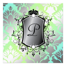 311 Ooh La La Aqua Lime Damask Baby Shower Custom Invites