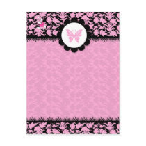 311-PINK BUTTERFLY DAMASK POST CARDS
