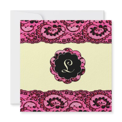 311-Pink Lace & Lips Monogram Personalized Invitation by Jill311