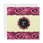 311-Pink Lace & Lips Monogram invitations