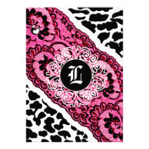 311-Pink Leopard and Lace Invitation
