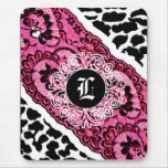 311-PINK LEOPARD LACE MONOGRAM mousepads