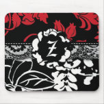 311-RED BLACK FLORAL MONOGRAM MOUSEPADS