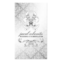 311-Silver Luxe Elegance Damask Business Card