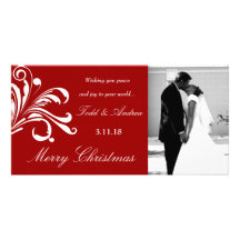 311-Swanky Swirls Merry Chrismtas Photo Red Photo Greeting Card