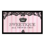 311 Sweetique Pink Stripes & Lace Shimmer Paper Business Card Template