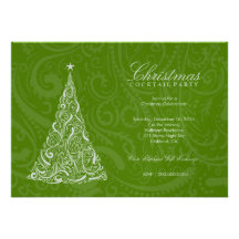 311-Swirly Christmas Tree | Green Metallic Invitations