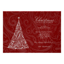 311-Swirly Christmas Tree | Red Metallic Invites