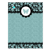 311-TEAL BUTTERFLY DAMASK POST CARD