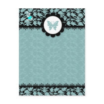 311-TEAL BUTTERFLY DAMASK POST CARD