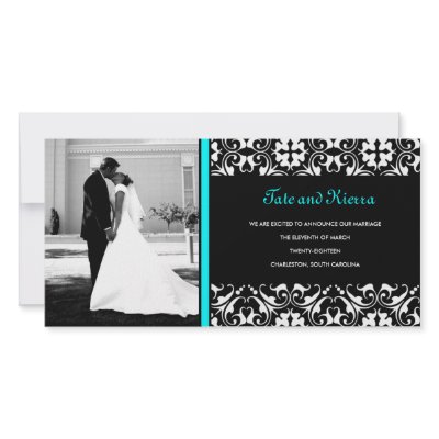 311 TURQUOISE DAMASK WEDDING PHOTO CARD by Jill311
