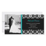 311 TURQUOISE DAMASK WEDDING PHOTO CARD photo cards
