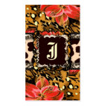 311-UNTAMED LILY LEOPARD & LACE ORANGE BUSINESS CARD TEMPLATES