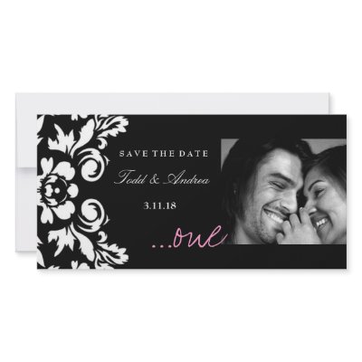 311-White Damask "ONE" Pink Save the Date by Jill311