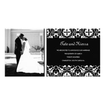 311-WHITE DAMASK WEDDING PHOTO CARD