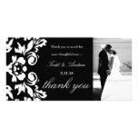 311-White Damask Wedding Thank You Photo Card